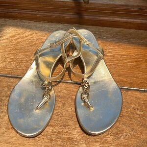 Gucci size 11 gold metal linked sandals with 1.5 in heel